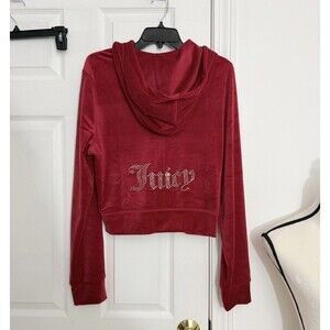 Juicy Couture Classic Velour Zip Up Hoodie Tracksuit Jacket Coco Red XL